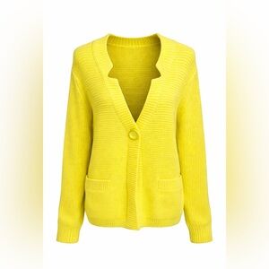 Madison Neon Yellow‎ Cardigan Chunky Knit Preppy Coastal Grandma XL